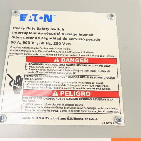 Eaton DEM362FDJA-00VT 60A 600V Fusible OEM OLI Line Isolation Switch&Flex Shaft