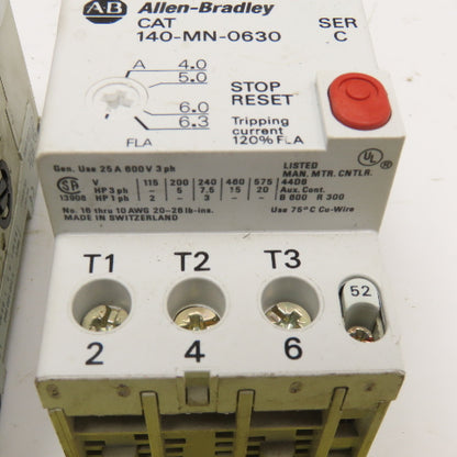 Allen Bradley 140-MN-0630 600V 25A 20Hp Manual Motor Starter 4.0-6.3A Trip Lot/2
