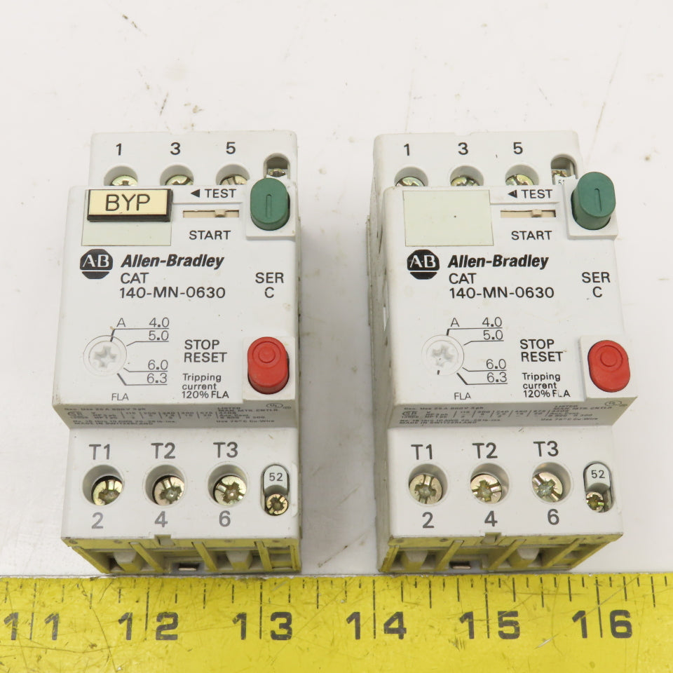 Allen Bradley 140-MN-0630 600V 25A 20Hp Manual Motor Starter 4.0-6.3A Trip Lot/2