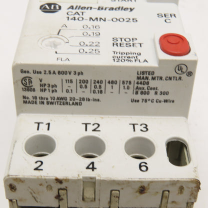 Allen Bradley 140-MN-0025 600V 2.5A 1Hp Manual Motor Starter 0.16-.25 Trip