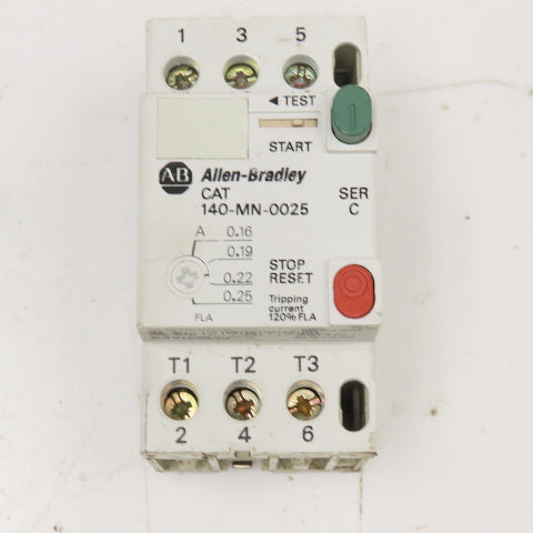 Allen Bradley 140-MN-0025 600V 2.5A 1Hp Manual Motor Starter 0.16-.25 Trip