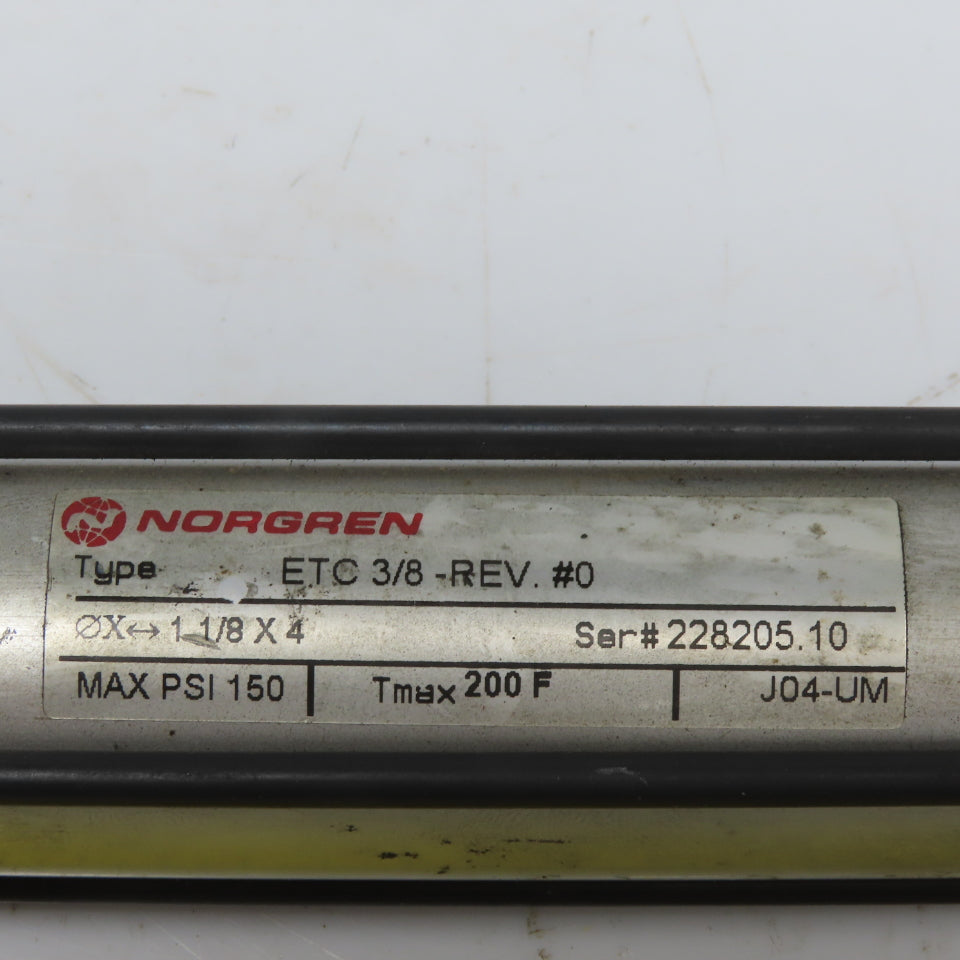 Norgren ETC 3/8-REV #0 Pneumatic Air Cylinder 1-1/8" Stroke 4" Bore 150PSI