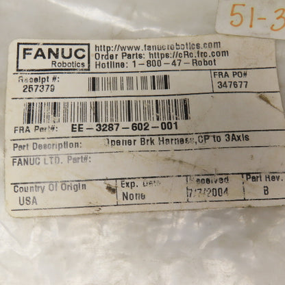 Empire Products For Fanuc EE-3287-602-001 Brake Opener Harness CP To 3 Axis