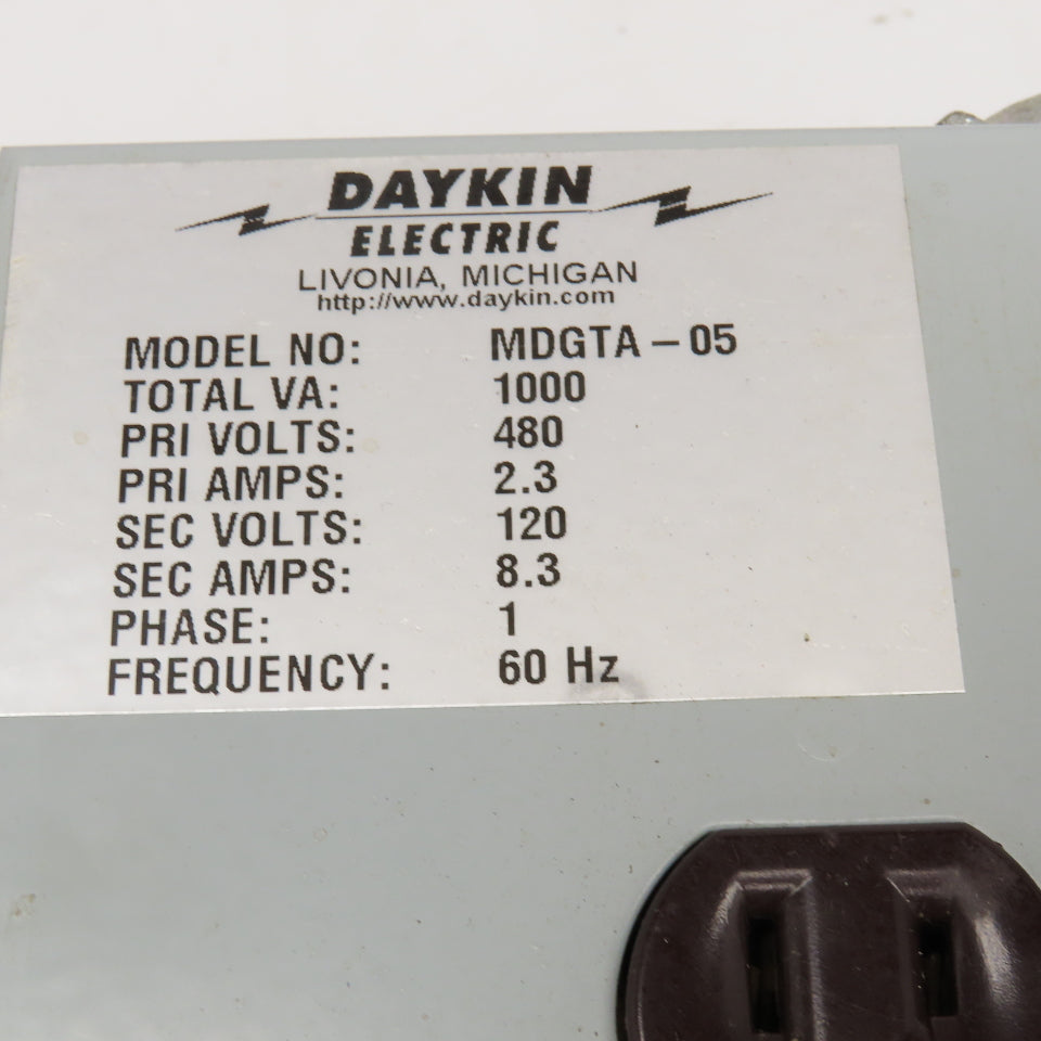 Daykin MDGTA-05 480V Pri 120V Sec. 1Ph Transformer Disconnect 1000VA