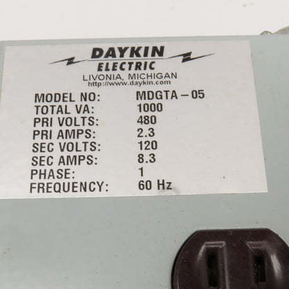 Daykin MDGTA-05 480V Pri 120V Sec. 1Ph Transformer Disconnect 1000VA