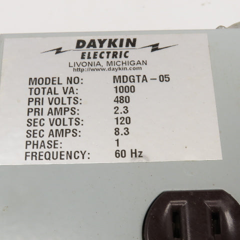Daykin MDGTA-05 480V Pri 120V Sec. 1Ph Transformer Disconnect 1000VA