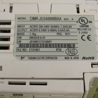 Yaskawa CIMR-JU2A0006BAA J 1000 1HP Variable Frequency Drive 240V Parts/Repair