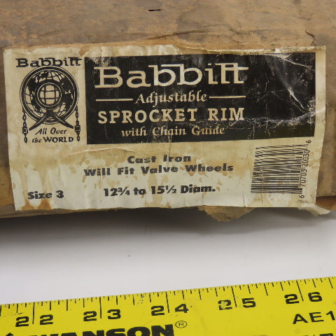 Babbitt Size 3 Adjustable Sprocket Rim With Chain Guide 12-3/4" to 15-1/2" Dia.