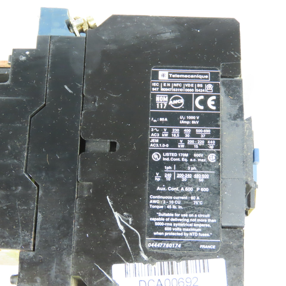 Telemecanique LP1D6511 80A 50HP 3-Pole Power Contactor 24VDC Coil