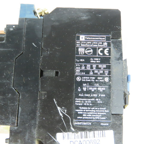 Telemecanique LP1D6511 80A 50HP 3-Pole Power Contactor 24VDC Coil