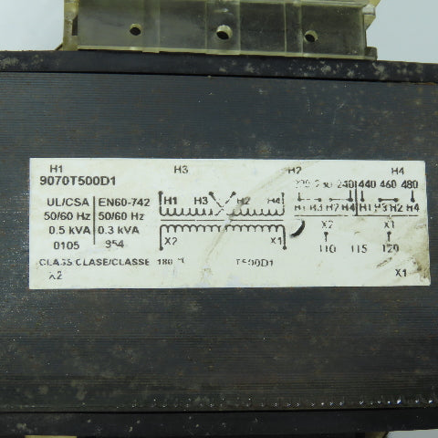 Square D 9070T500D1 0.5kVA Control Transformer Pri 220-480V Sec 110-120V