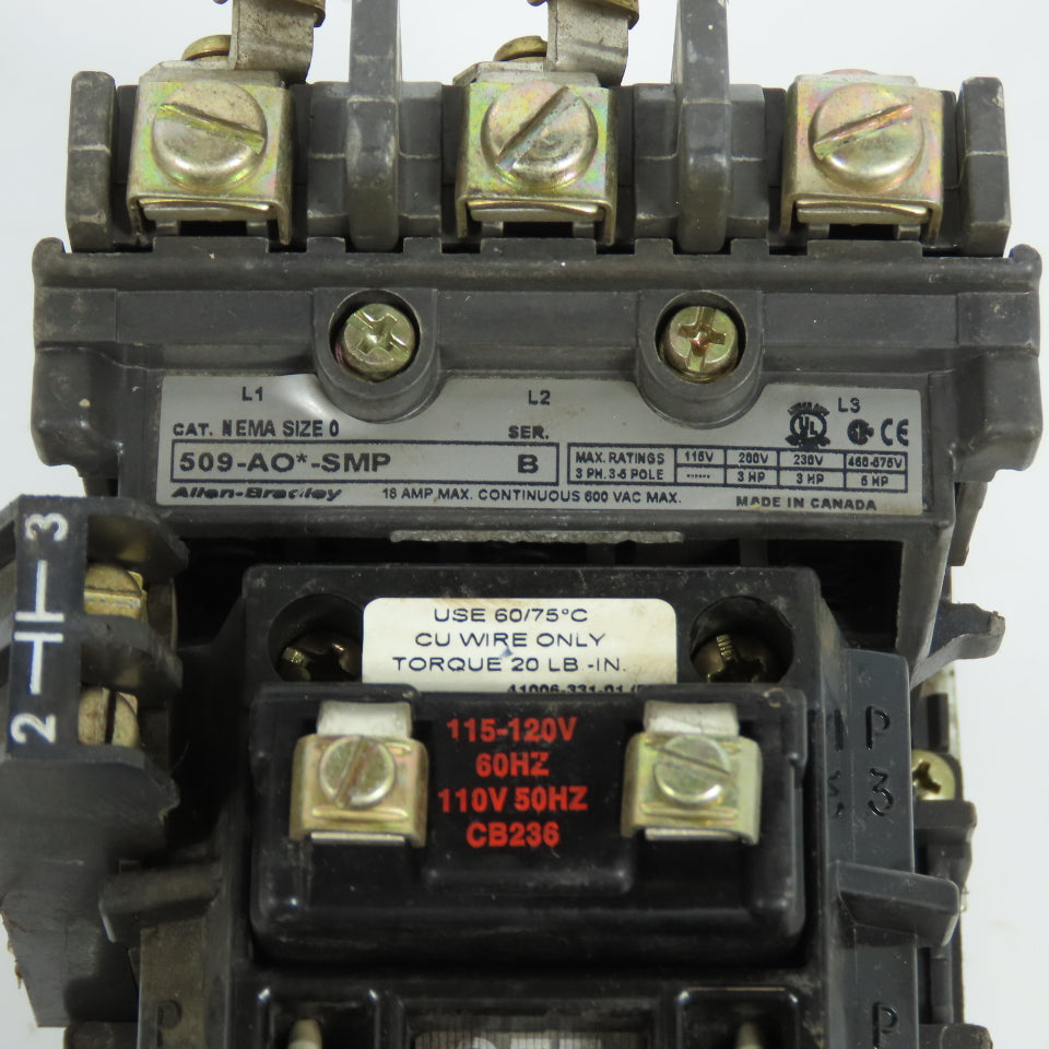 Allen Bradley 509-AO*SMP Size 0 Motor Starter 18A 120V Coil & Overload 592-A1FA