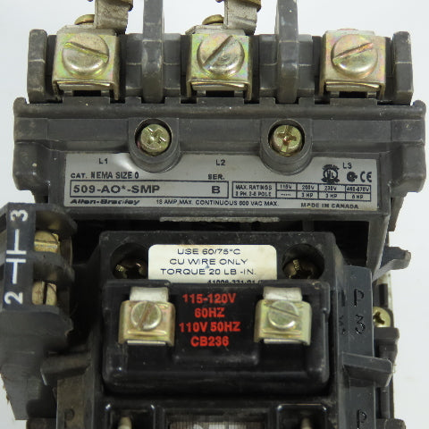 Allen Bradley 509-AO*SMP Size 0 Motor Starter 18A 120V Coil & Overload 592-A1FA