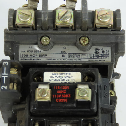 Allen Bradley 509-AO*SMP Size 0 Motor Starter 18A 120V Coil & Overload 592-A1FA