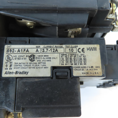 Allen Bradley 509-AO*SMP Size 0 Motor Starter 18A 120V Coil & Overload 592-A1FA