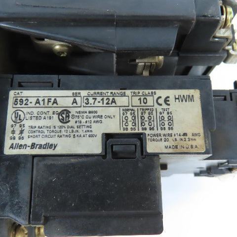 Allen Bradley 509-AO*SMP Size 0 Motor Starter 18A 120V Coil & Overload 592-A1FA