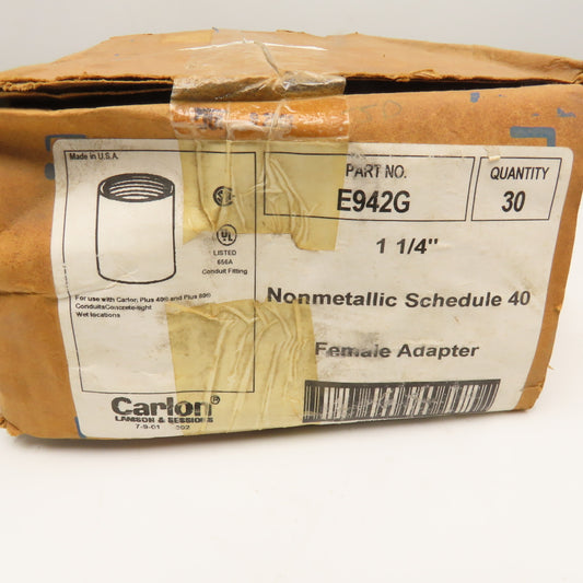 Carlon E942G 1-1/4" Nonmetallic Schedule 40 Female Adaptor NOS Lot Of 30