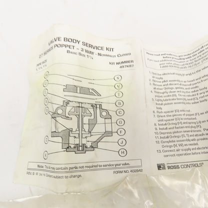 Ross 497K87 27 Series Poppet Valve Repair Kit 1-1/4" Body Size
