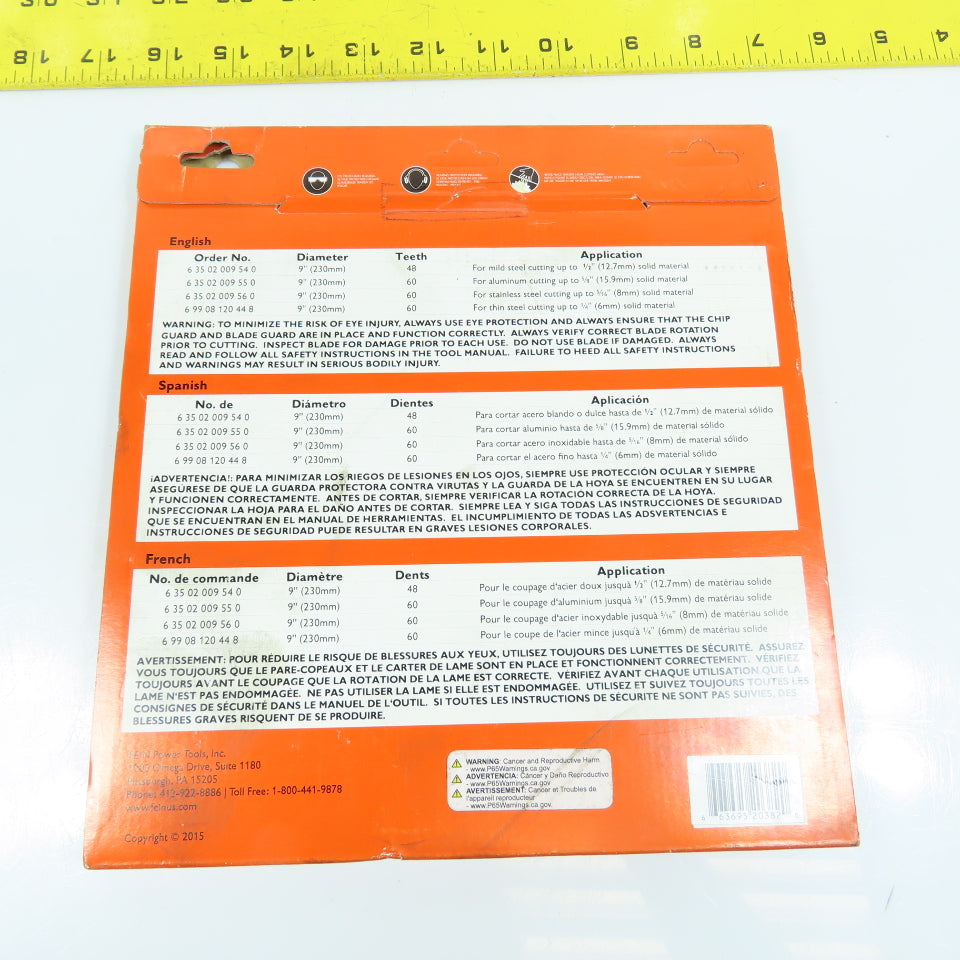 Fein Slugger 63502009560 9" Stainless Steel Cutting Saw Blade 60 Tooth 1" Arbor