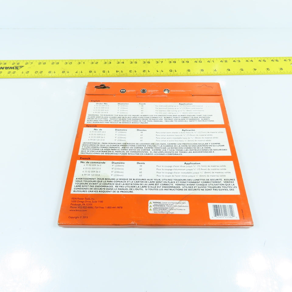 Fein Slugger 63502009560 9" Stainless Steel Cutting Saw Blade 60 Tooth 1" Arbor