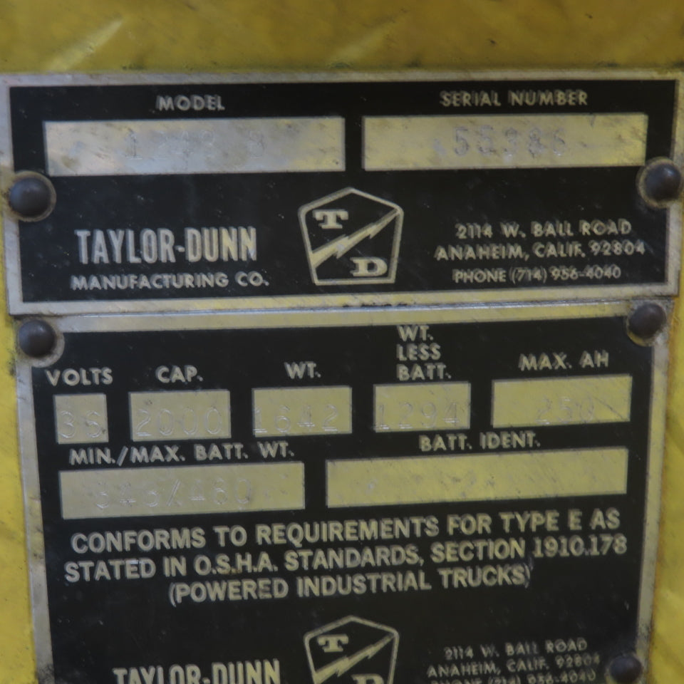 Taylor-Dunn 1248.B Electric 36V Utility Maintenance Flatbed Cart 2000Lb Capacity