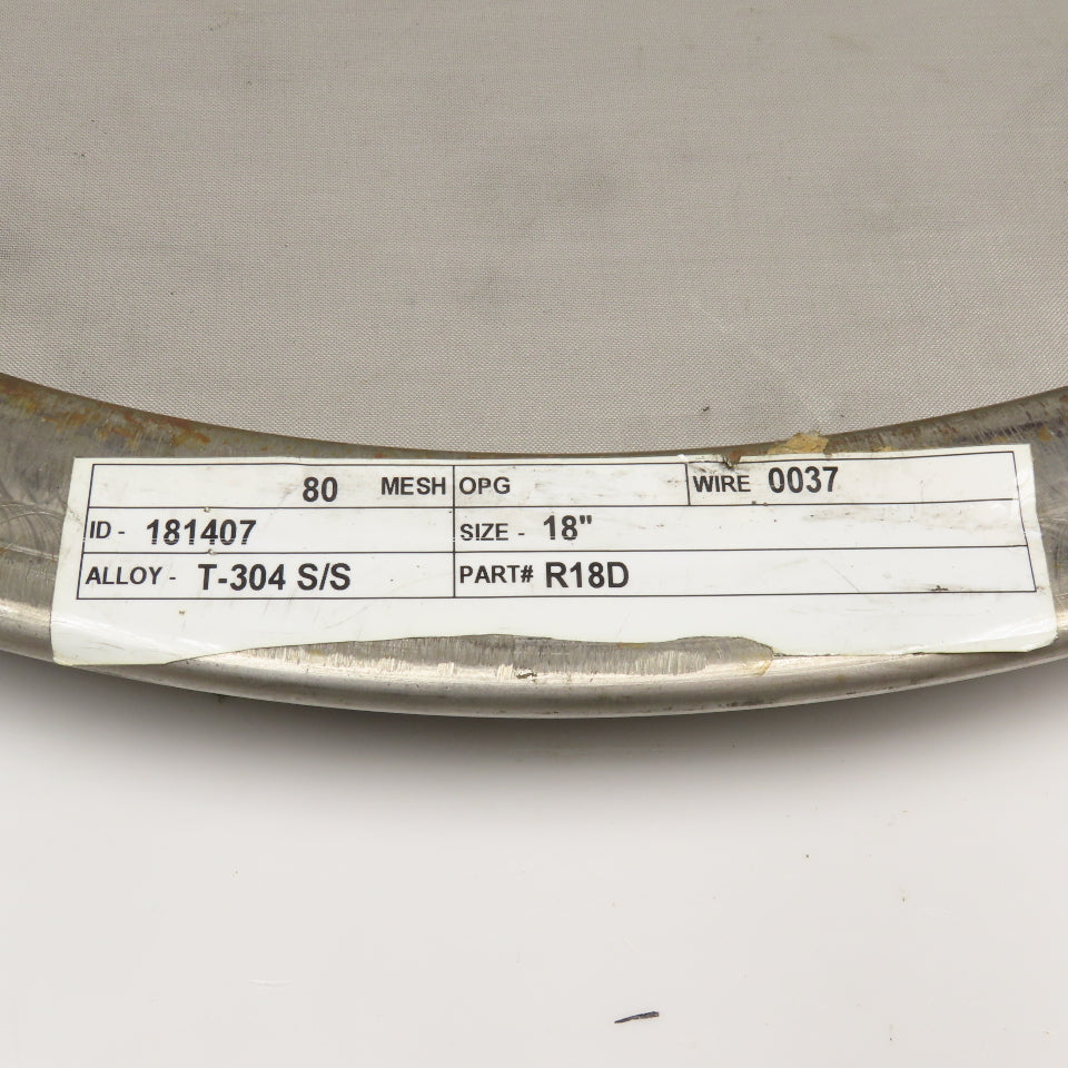 R18D 181407 18" Fine Mesh Shifting Screen Sieve 80 Mesh Stainless Steel