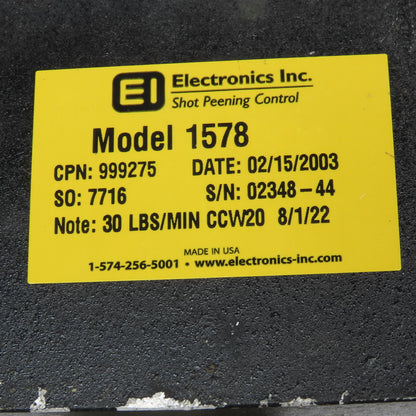 Electronics Inc. Model 1578 MagnaValve Shot Peening Control 30 Lbs./Min CCW20