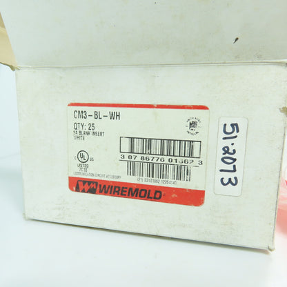 Wiremold CM3-BL-WH 3A Blank Insert (White) Lot Of 25