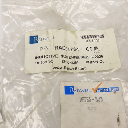 Radwell RAD01734 115785-SUB Inductive Proximity Sensor 10-30VDC 25mm PNP N.O