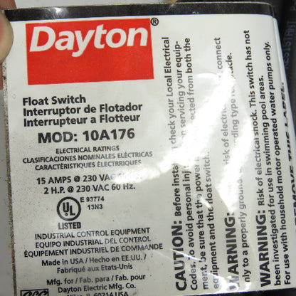 dayton 10A176 Twin Float Switch 230VAC 15A 2HP