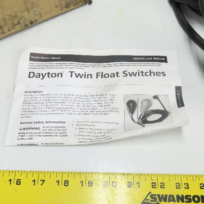 dayton 10A176 Twin Float Switch 230VAC 15A 2HP