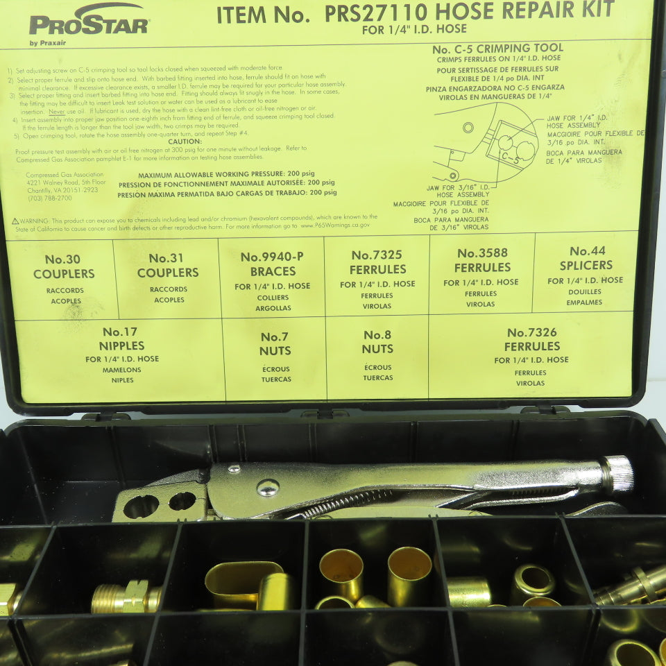 ProStar PRS27110 Gas Hose Repair Kit For 1/4" ID W/ Crimping Tool