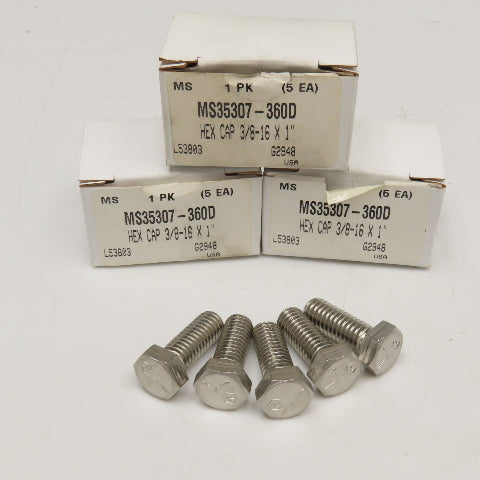 MS35307-360D 3/8-16 x 1" Course Thread Mil. Spec Stainless Steel Hex Bolt Lot/15