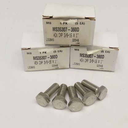 MS35307-360D 3/8-16 x 1" Course Thread Mil. Spec Stainless Steel Hex Bolt Lot/15