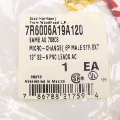 Brad Harrison 7R6006A19A120 Micro Change 6P Male Straight Circular Cord Set