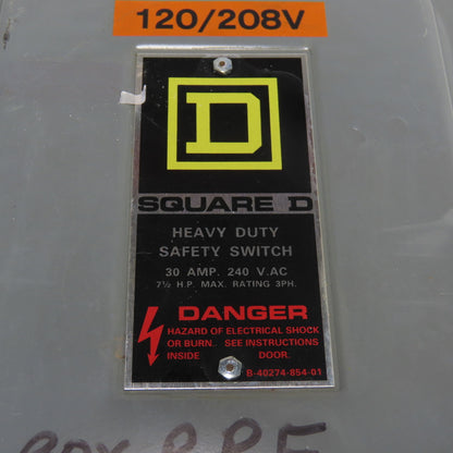 Square D H221N 30A Fusible Heavy Duty Safety Disconnect Switch 240VAC