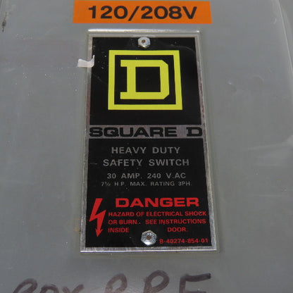 Square D H221N 30A Fusible Heavy Duty Safety Disconnect Switch 240VAC