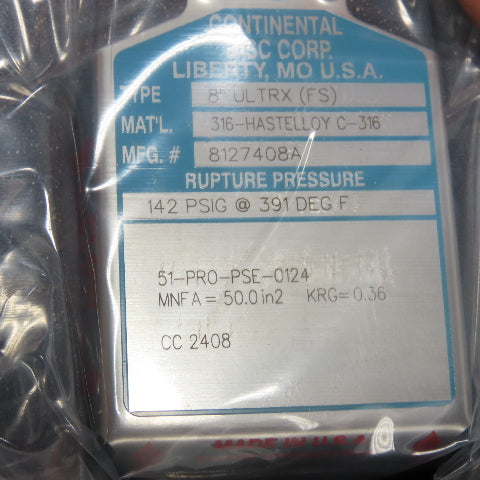 Continental Disk 6" ULTRX(FS) 316SS/Hastelloy C/316 SS Rupture Disk 67.5PSIG