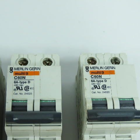 Merlin Gerin 24520 C60N Type D 6A 2-Pole Circuit Breaker 480VAC Lot Of 7