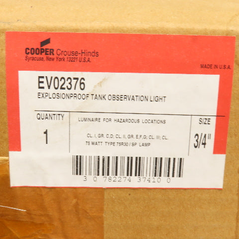 Cruse Hinds EV02376 Hazardous Location 75W 120V Explosion Proof Light 3/4"