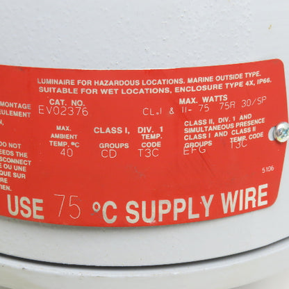 Cruse Hinds EV02376 Hazardous Location 75W 120V Explosion Proof Light 3/4"
