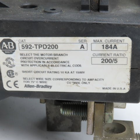 Allen Bradley 592-TPD200 184A Overload Relay