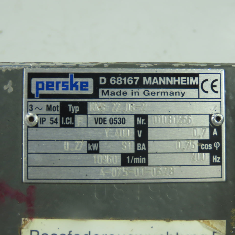 Perske KNS 22.08-2 0.27KW Spindle Motor 3Ph Y400V 0.7A 10,960RPM 200Hz