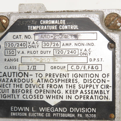 Chromalox AR0-2524EP AR0-2524EP 120/240V Thermostatic Switch 60-250°F No Dial