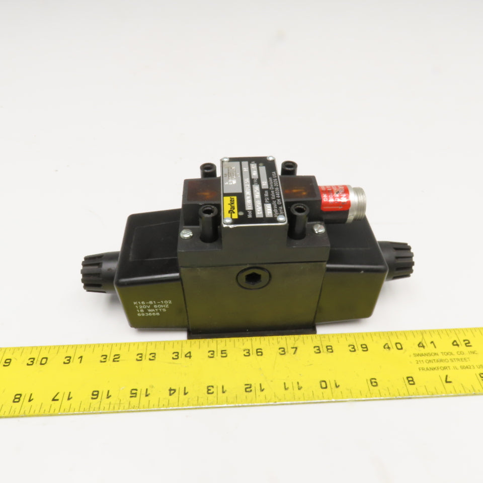 Parker D3W1CNYCF56 5/3 Position Closed Center Hydraulic Valve 110/120V Coil