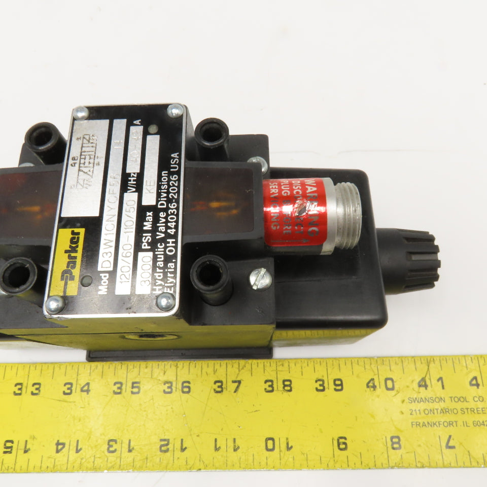 Parker D3W1CNYCF56 5/3 Position Closed Center Hydraulic Valve 110/120V Coil
