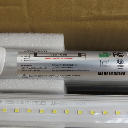 Onlylux B07L4S2ZQ2 8FT T8 LED Shop Work Light 100-277VAC CCT 6000K 45W Lot/12