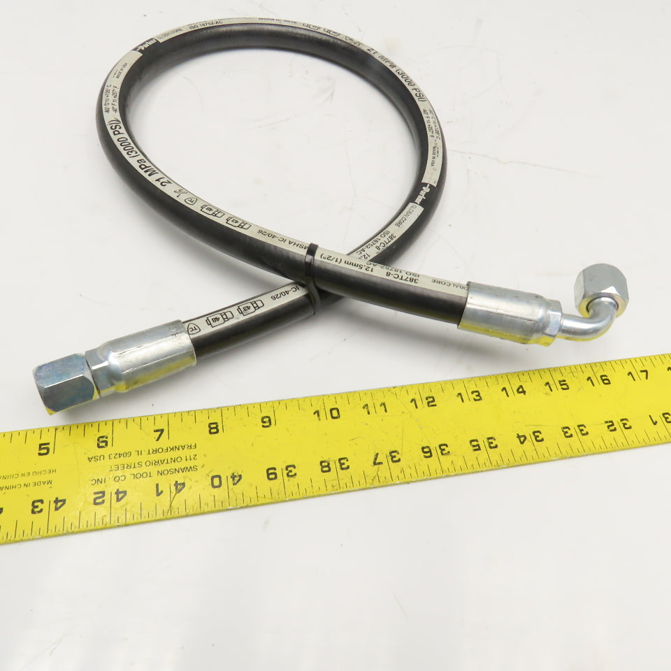 Parker 1/2" (-8) JIC Female Swivel Straight x 90° Ends Hose Assembly 3000PSI 40"