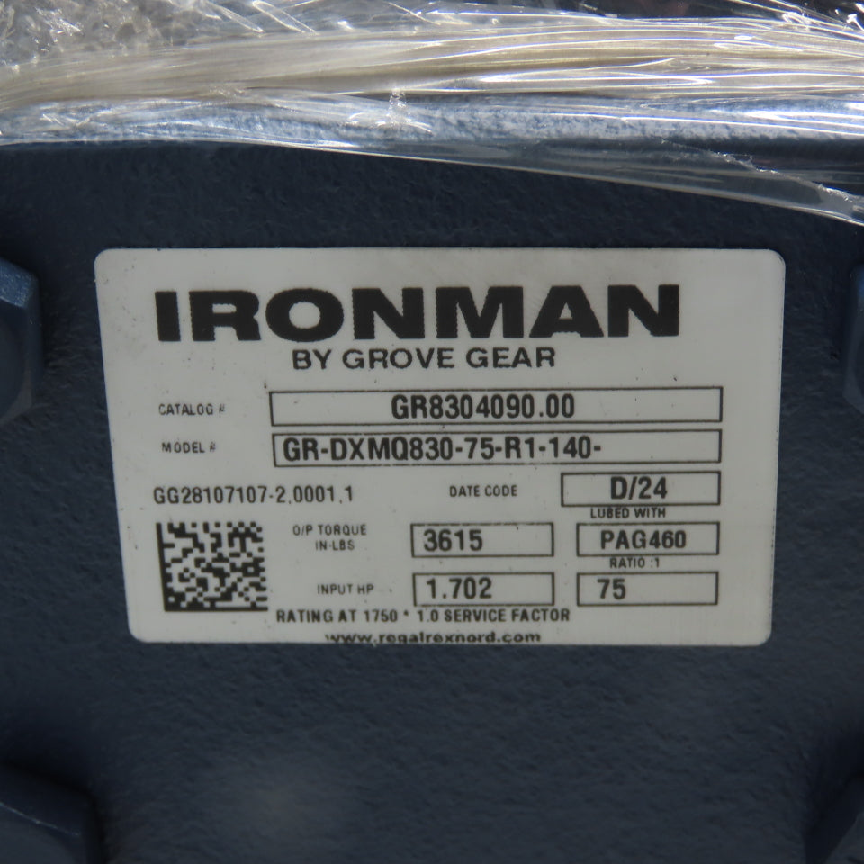 Ironman Grove Gear GR-DXMQ830-75-R1-140 75:1 Double-Reduction Helical Gearbox