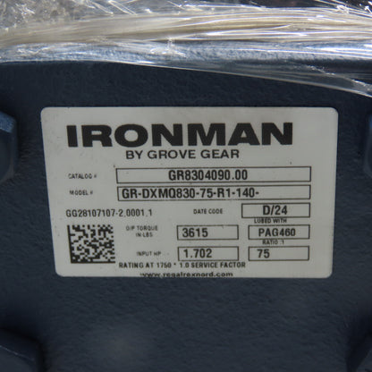Ironman Grove Gear GR-DXMQ830-75-R1-140 75:1 Double-Reduction Helical Gearbox